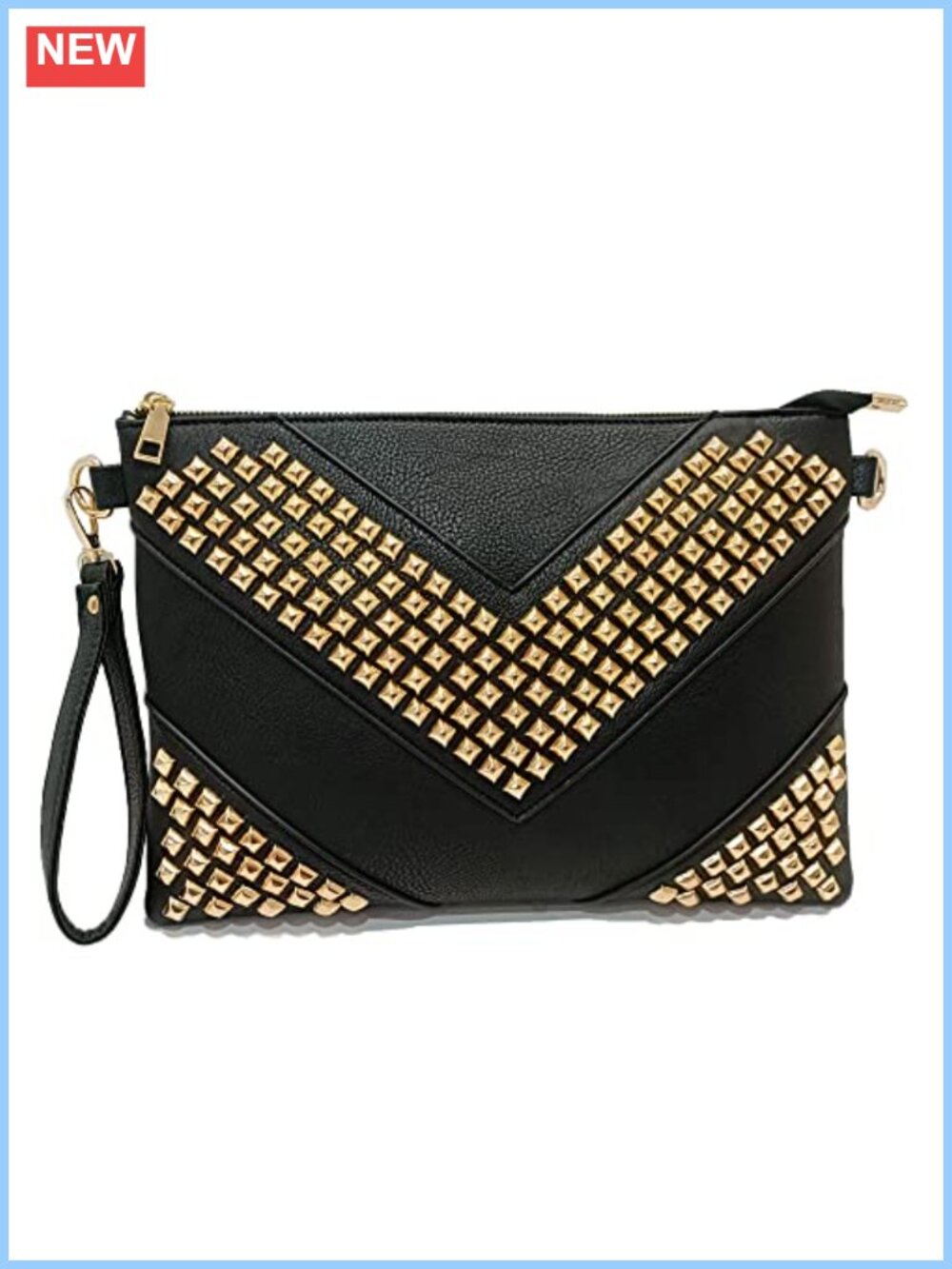 Oversized PU Leather Clutch Crossbody Shoulder Bag Studded Wristlet